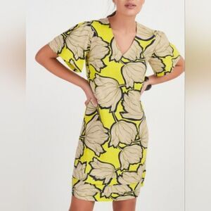 Next 16 Mlticlrd V-neck Shrtslv FloralPrint LinenBlend Women Kaftan Summerdress